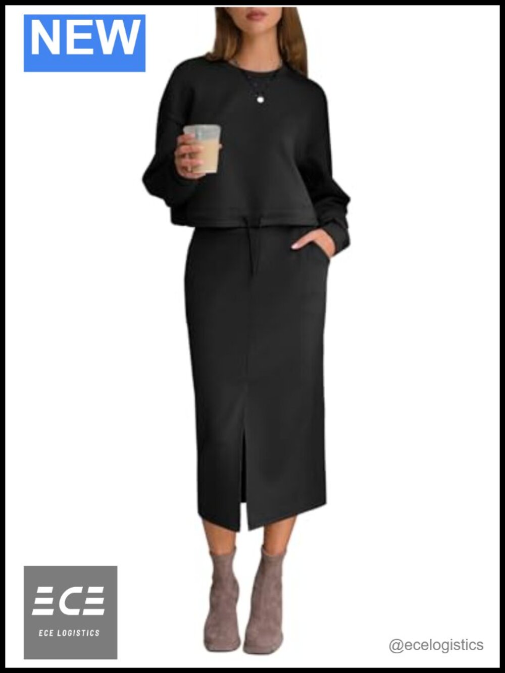EXLURA Women's 2 Piece Skirt Set with Pockets Trendy Matching Outfit